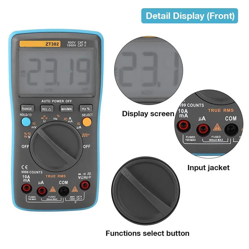 ZT301 ZT302 ZT303 Цифровой мультиметр 8000 9999 19999 отсчетов True RMS Многофункциональный AC/DC Напряжение Температура постоянной ёмкости, универсальный конденсатор тестер