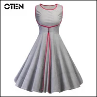OTEN-Summer-2018-New-Womens-tartan-clothing-Sleeveless-O-Neck-Plaid-Printed-Front-Button-Casual-Knee