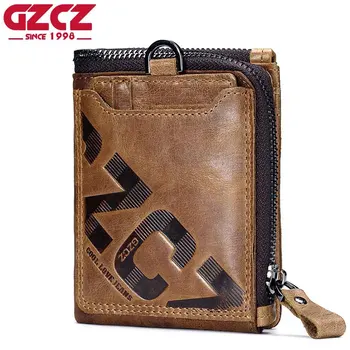 

GZCZ Genuine Leather Man Wallet rfid removable credit card holder brown purse small walet for men billetera hombre 2019 hot sale