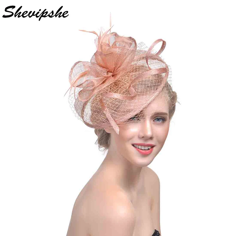 

Shevipshe Ladies Royal Fascinators Wedding Races Sinamay Cocktail Fascinator Women Linen Feather Hat Party Fedora Cap 2018 New