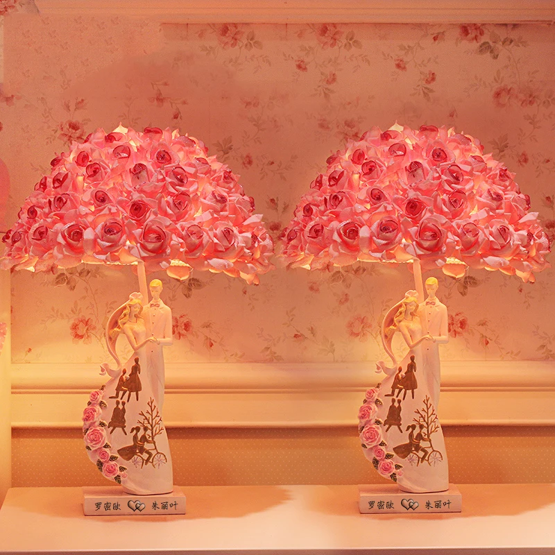 

Fashion Bed Room Table Lamp Rose PE Lampshade Living Room Decoration Abajur Table lamp For Bedroom Lamparas De Mesa