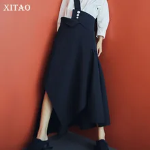 XITAO элегантные винтажные асимметричные юбки на пуговицах женские Осенние новые модные длинные юбки с завышенной талией WQR1389