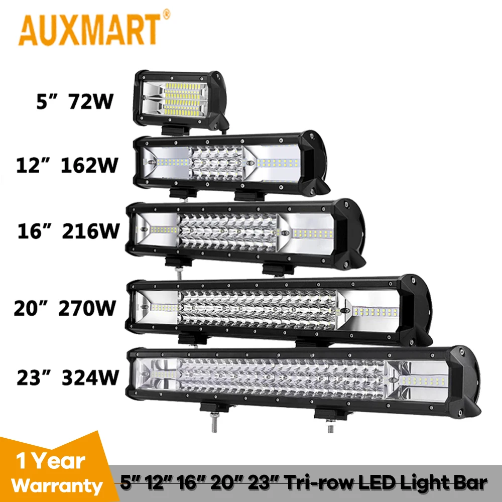 

Auxmart 23" 20" 16" 12" 5" LED Light Bar 324W 270W 216W 162W LED High Beam Bar Auto LED Lamp Led Work Light Bar Offroad 4X4 12V