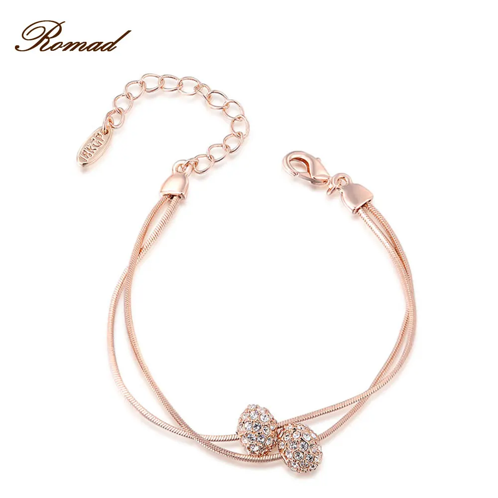Ramad Brand Round Cubic Zirconia Rose font b Gold b font Color Two Beads font b