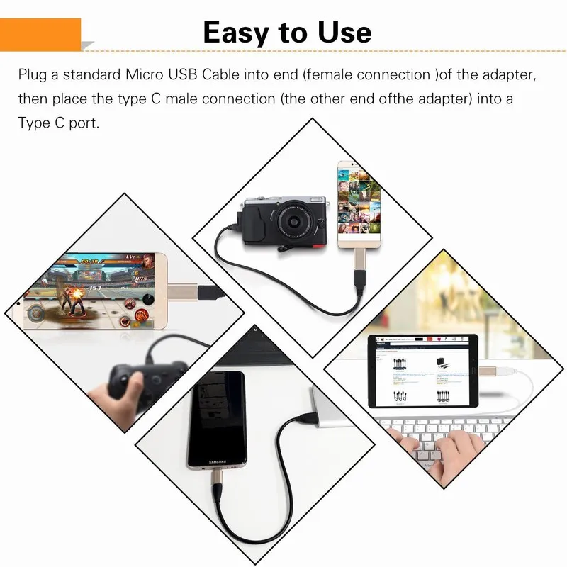 3PCS Portefeuille Type-C to Micro USB Adapter for Xiaomi Mi5 Mi6 mi5s 5x Mi 5 6 Huawei Honor 9 8 V9 Samsung S8 Type C USBC Cable (4)