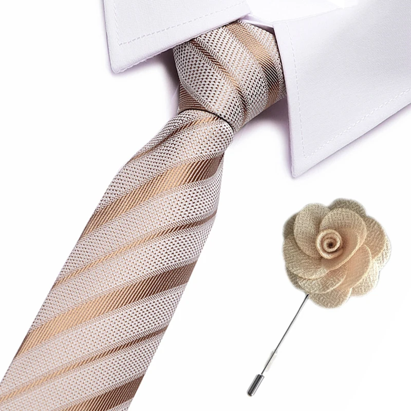 

Brand Gold Striped Tie for Men Silk Necktie Designer Fashion Men Ties 7.5cm Tie and brooch for Wedding Party