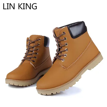 

LIN KING Fashion Unisex Short Boots Men Combat Army Boots Thick Sole Waterproof Lace Up Lovers Work Safety Boots Desert Botas
