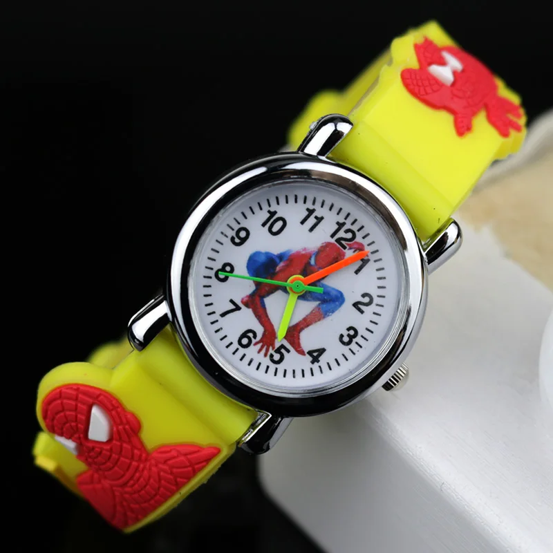 Детские часы с изображением Человека-паука, Детские кварцевые наручные часы с 3D резиновым ремешком, подарок для мальчиков, Montre Enfant Reloj Infantil - Цвет: Yellow