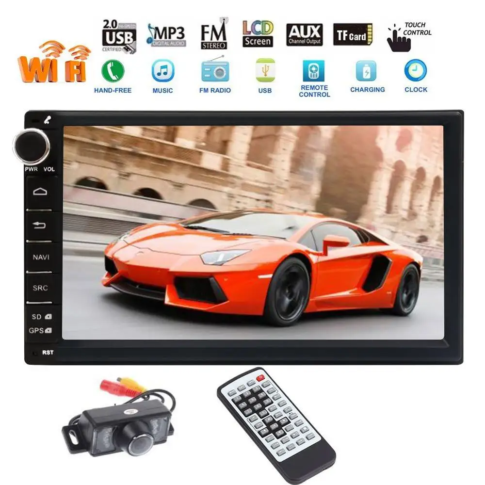 Обратный Камера + 4 core 7 ''2 DIN Android 6.0 стерео Радио GPS навигации нет-DVD видео поддержка OBD2 dab + Устройства Wi-Fi Bluetooth