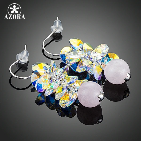 AZORA Fascinating Cluster Color Gradient Stellux Austrian Crystal with Pink Beads Drop Earrings for Women TE0257