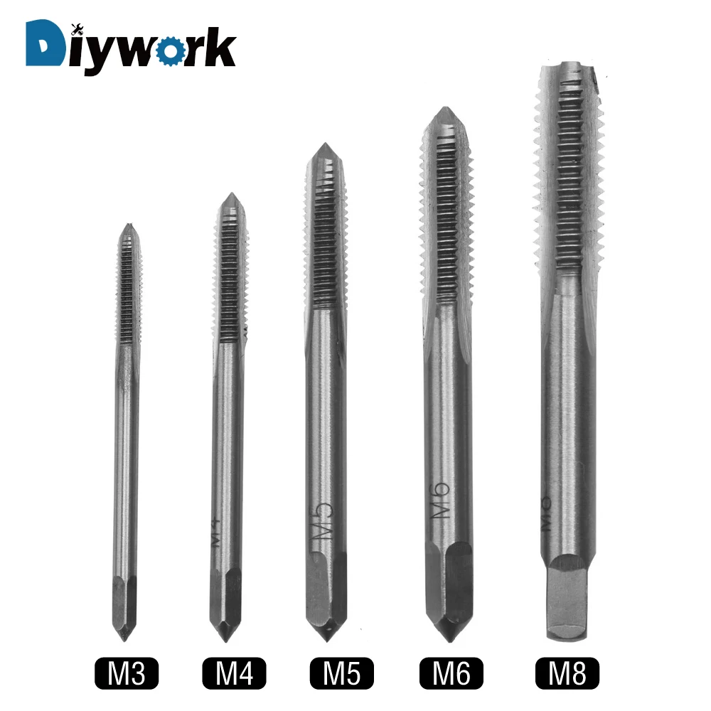 

DIYWORK 5pcs/lot Straight Fluted Screw Thread Tap Drill HSS M3 M4 M5 M6 M8 Thread Metric Plug Hand Drill Machine Spiral Point