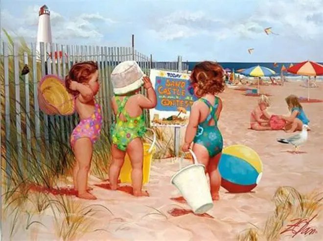 

5D Diy Diamond Painting Cross Stitch Paintings Diamond Mosaic Kits Diamond Embroidery Group Of Children Playing Seaside Romance