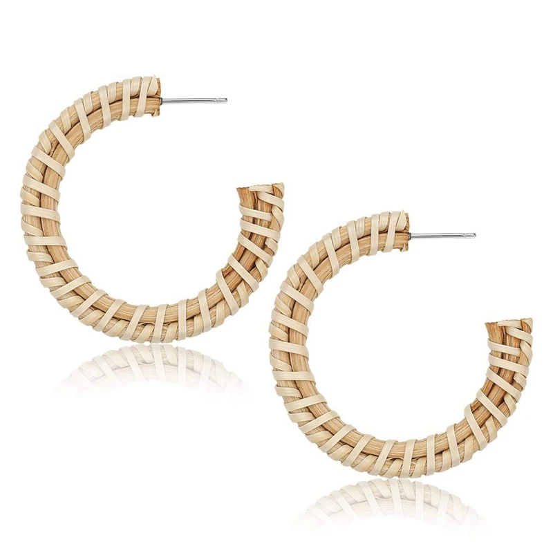 

Rattan Earrings Handmade Straw Wicker Braid Hoop Earrings Lightweight Statement Bohemia Straw Braid Circle Earring For Women G