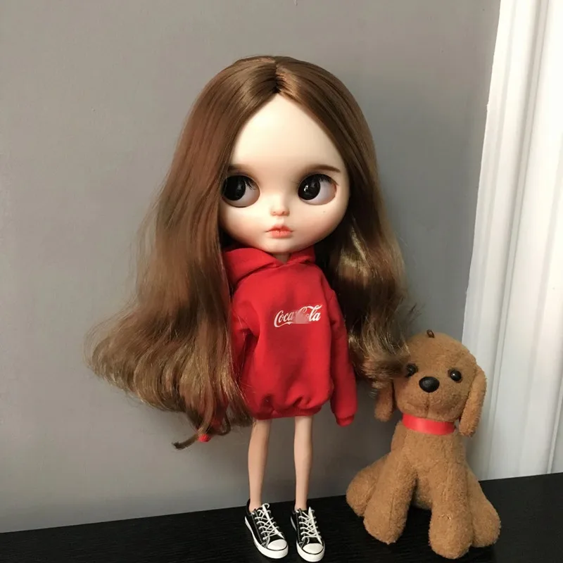 

1/6 fashion doll hat Hoodie Blyth Clothes for Pullip red sweatshirt for blyth licca ob24 30cm doll accessories for barbie doll