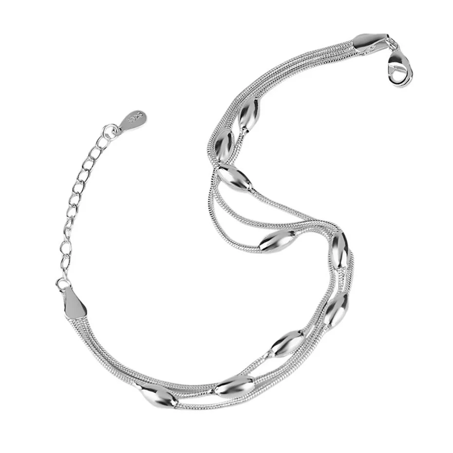 New arrival 2018 Charm Adjustable Silver Plated Bracelets Lady Three-line Light Bead Chain Gift Girls Birthday Presents (4)