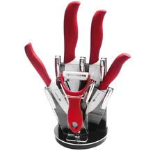 Beste Geschenk ABS + TPR Griff Keramikmesser Set 3 Zoll 4 zoll 5 Zoll 6 Zoll Küchenmesser + Messer Stand Block + Schäler Koch werkzeuge