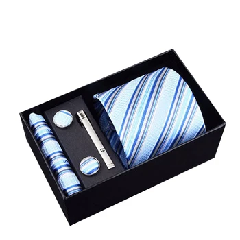 

Custom Personalized Men's Ties Hankie Cufflinks&clips Sets Neck wear 8 cm striped Cravats Striped Necktie for Men Wedding Party