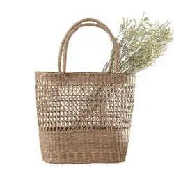 Модная полая ручная сумка, сумка с водорослями, соломенный трикотажный склад, сумка для пляжа, сумки ручной работы, традиционная корзина