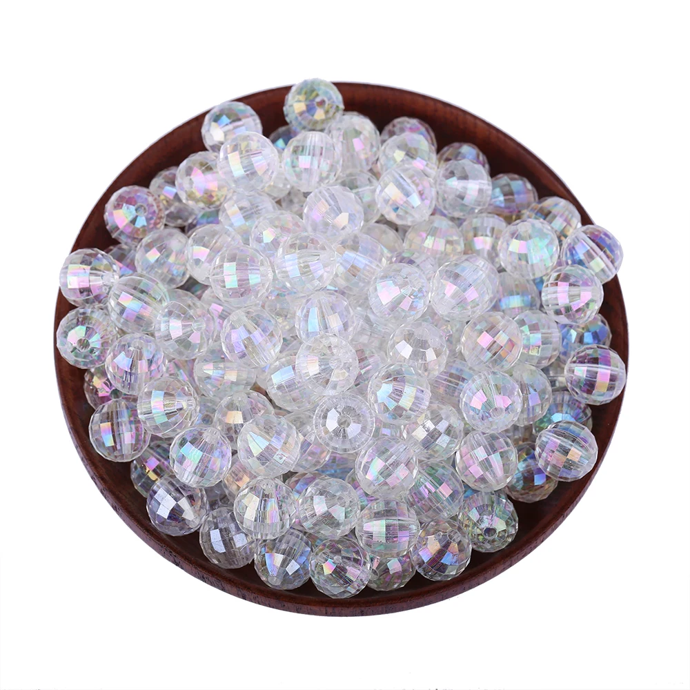 30pcs/lot 12MM Transparent Cut Faceted Plastic DIY Hole Beads Wholesale Wedding Decoration Ball