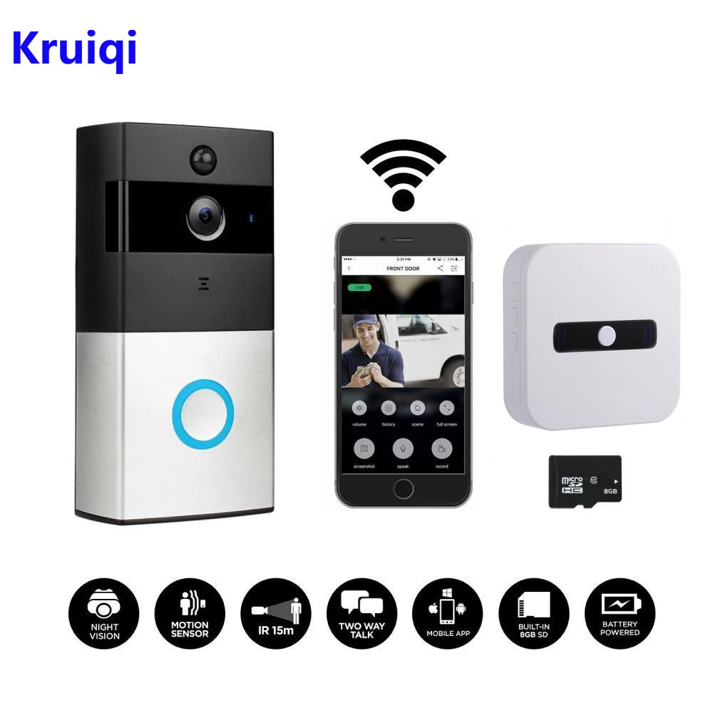 Дверной видеодомофон Kruiqi Wi Fi 720P HD камера безопасности с сигналом ночным видением