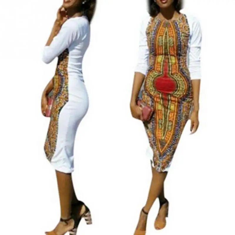 2018 Summer African Print Dresses For Women Long Sleeve Vintage Elastic