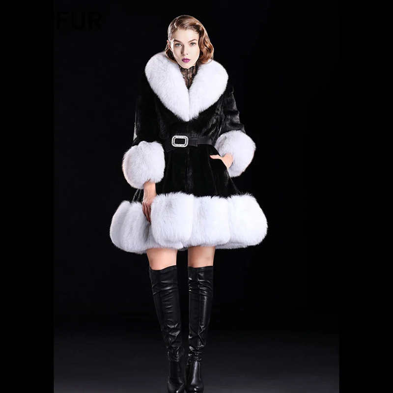TOPFUR New 2018 Women Real Fur Coat Winter Top Quality Fur Coat Luxury Fashion Woolen Fur Coat With Fox Fur Collar And Cuff TOPFUR New 2018 Women Real Fur Coat Winter Top Quality Fur Coat Luxury Fashion Woolen Fur Coat With Fox Fur Collar And Cuff