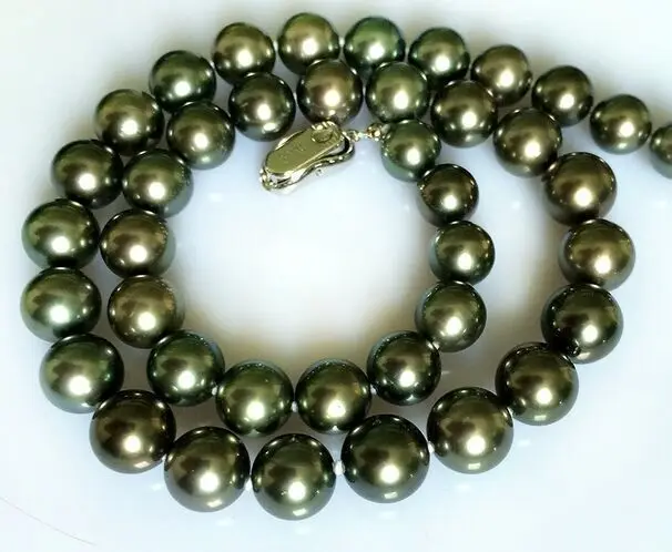 

20"11-12mm genuine tahitian black green pearl necklace