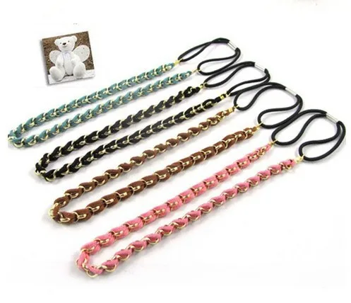 

Wholesale and Retail fashion bohemian metal and leather chain handmade elastic hairband headband 12pcs/lot
