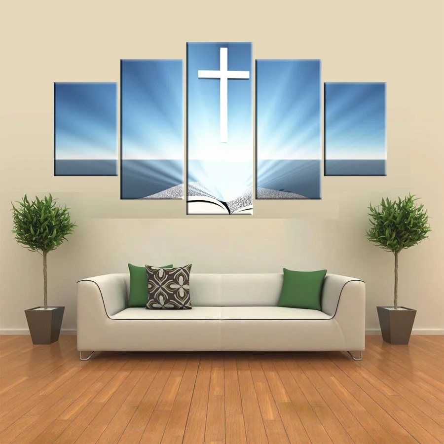 

Modern Painting On Canvas 5 Panel The Cross Landscape Home Decor Poster Frame Living Room Wall Art Picture HD Printed Abstract