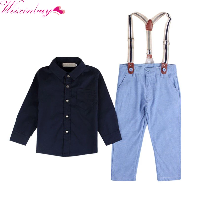 

Handsome Dark Blue Blouse+Blue Overalls Children Clothing Leisure Sets 2pcs