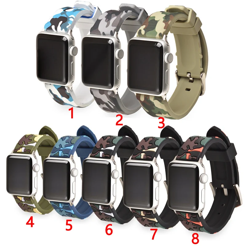 Ремешок силиконовый для apple watch series 3 2 1 мягкий сменный Камуфляжный браслет iWatch 38 42