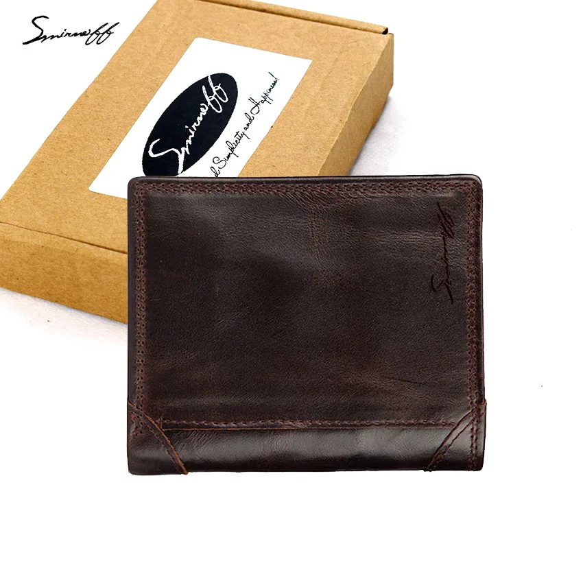 

SMIRNOFF Famous Brand Vintage Wallet Luxury Male Wallet 2 Folded Multi-Card Bit Genuine Leather Card Wallet Male Short Purse Bag