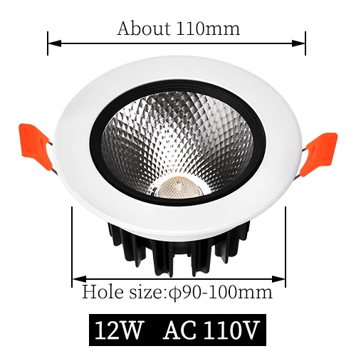 Светодиодный светильник, встраиваемый потолочный светильник 5 Вт 7 Вт 9 Вт 12 Вт, Точечный светильник 110 В 220 В, светодиодный светильник для спальни - Испускаемый цвет: AC 110V 12W