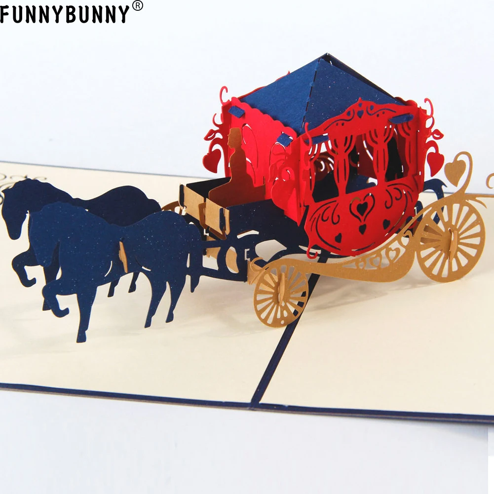 

FUNNYBUNNY Pop Up Thank You Cards 3D Carriage Birthday Card Blank Envelopes for Valentines Wedding Bridal Shower