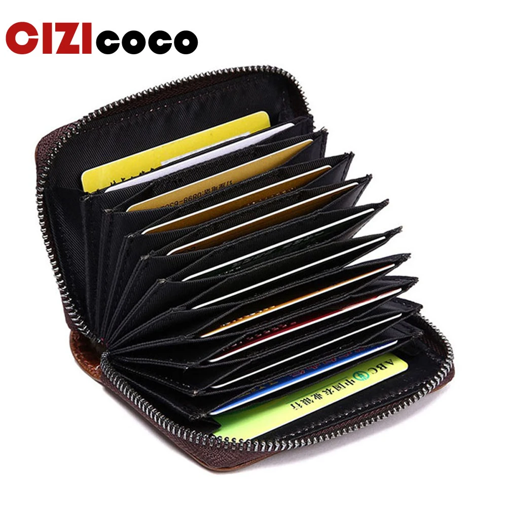 

Women And Men Genuine Leather Credit Card Holder Fashion Zipper ID Credit Card Holder Blocking Wallets With RFID