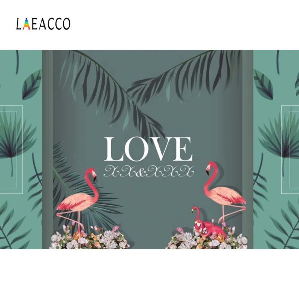

Laeacco Green Leaves Flamingo Wedding Party Portrait Photography Backgrounds Customized Photographic Backdrops for Photo Studio