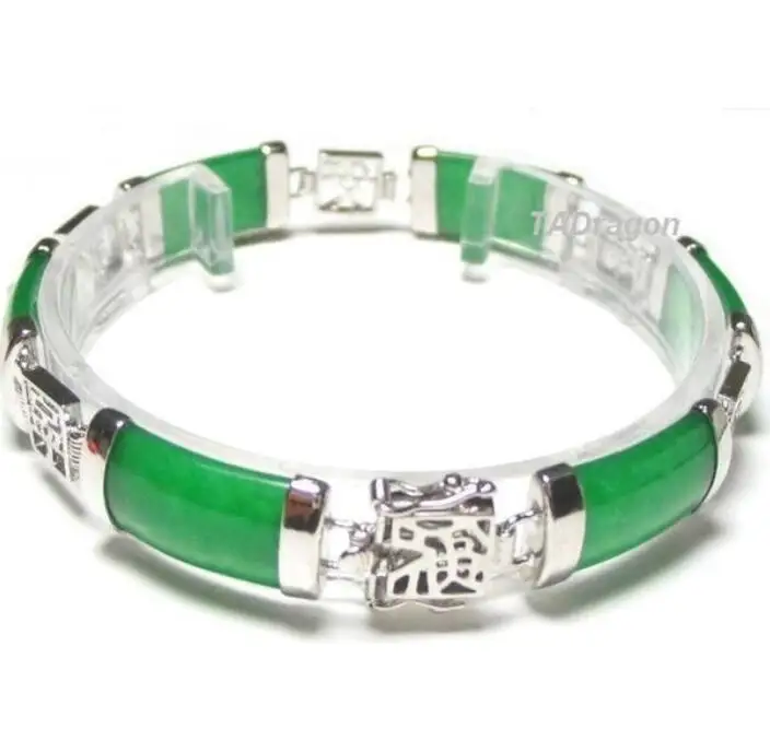 

7.5" length GENUINE GREEN JADES 925 Sterling SILVER BRACELET