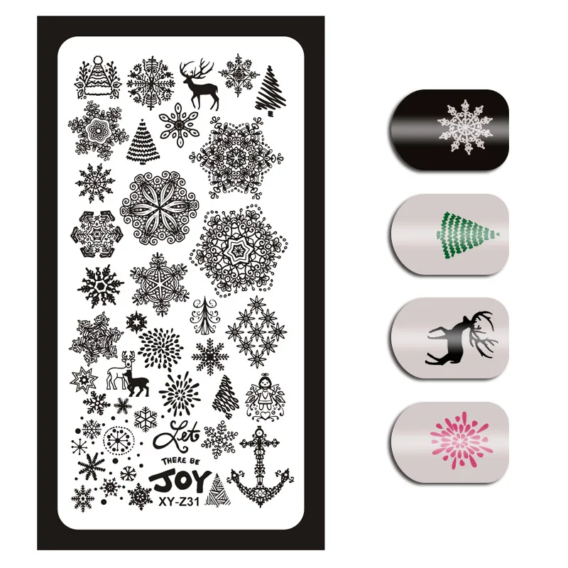 

1 Pcs Christmas Nail Art Image Stamp Stamping Plates Snowflake Reindeer Xmas Tree Bells Pattern Nails Templates DIY Plates 31#