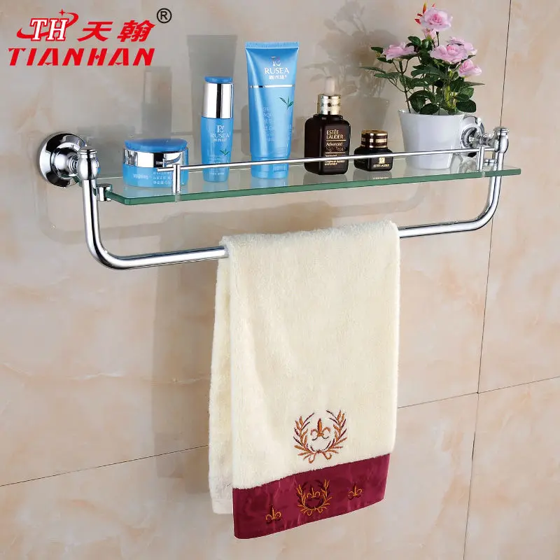 Chrome color double shelf, copper cosmetics racks, bathroom hardware accessoriesbathroom