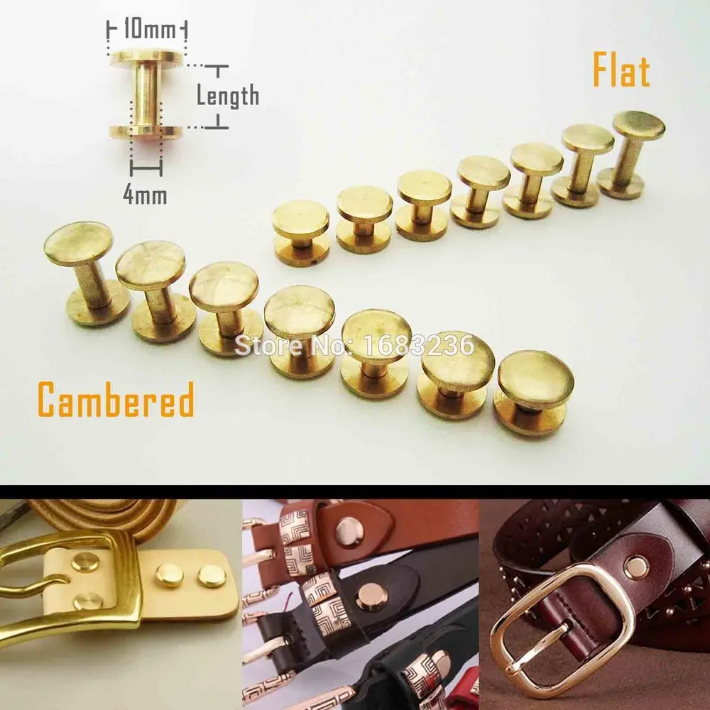 

10pcs Solid Brass Chicago Screw Copper Round Head Stud Leather Craft Leathercraft Belt Wallet Bag Binding Rivet Nail Fastener