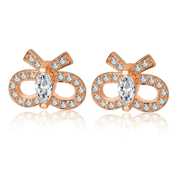 

18K Rose Gold Plated Earrings Stud Wholesale Zircon Zircon Earrings Wedding Butterfly Jewelry Female Stud Gift S925 with Box