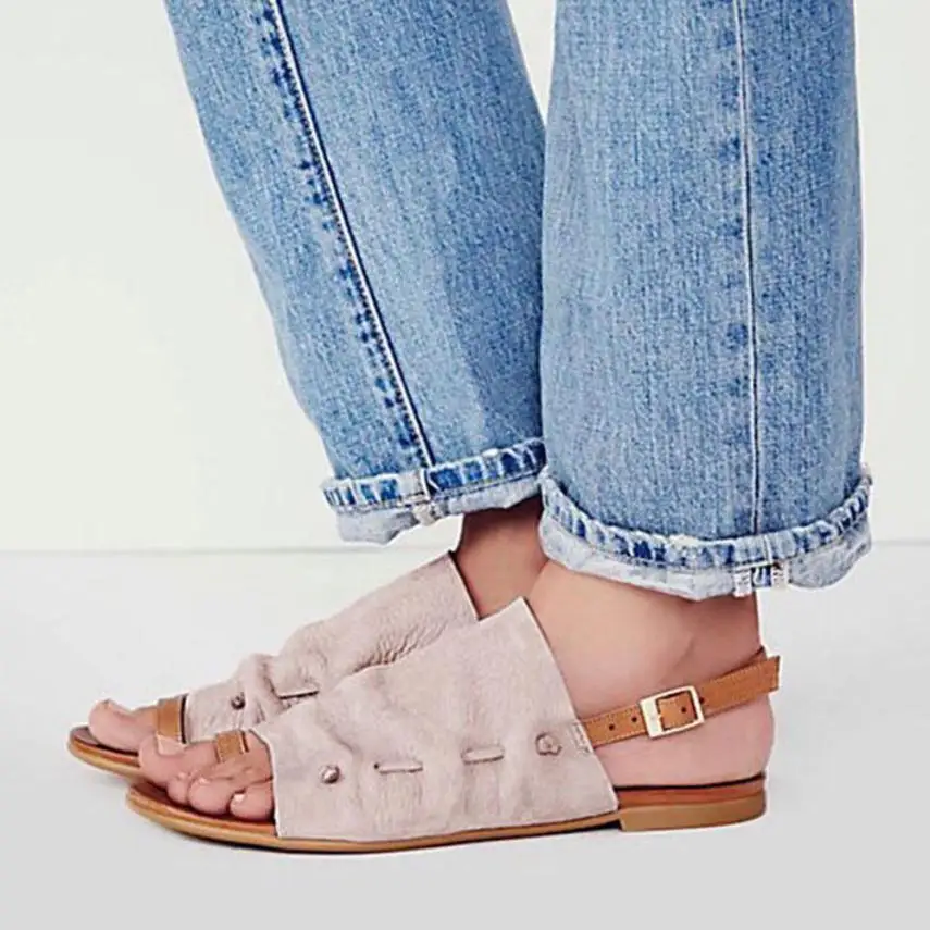 YOUYEDIAN shoes woman Flat Bottomed Roman Sandals Open Ankle Flat