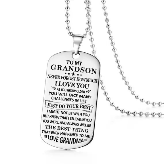 

Military Dog Tags To My Son Necklace To My Grandson Never Forget How Much Love You Grandma Birthday Graduation Gift YLQ6328