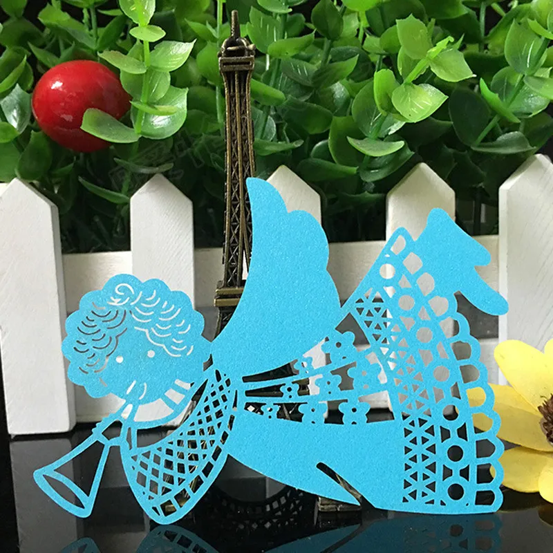 10 Colos 50pcs Angel Shaped Laser Cut Table Mark Wine Glass Name Place Cards Wedding Birthday Baby Shower Party Favor Supplies (5)