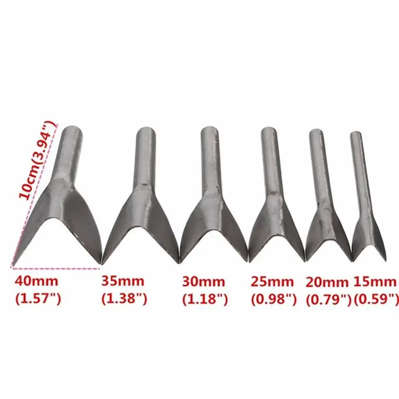 6 шт./компл. кожаное ремесло набор полукруглые разноцветные плоские с v-образными полосками Резак Удар кожа ручной инструменты пробивая ручной инструмент 15 мм-40 мм - Цвет: V Shaped