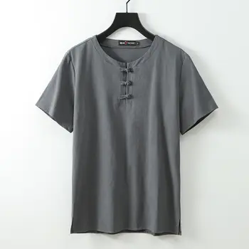 

summer shirts Linen male big o-neck t shirt Chinese style fat guy plus size men's Casual short-sleeve T-shirt M- 8XL 9XL 150kg