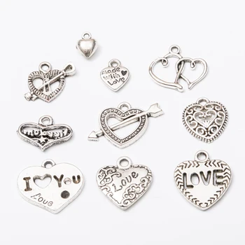 

Wholesale 50pcs Heart shape Tibetan silver Pendant Alloy DIY Fashion charm Bracelet Necklace Jewelry Accessories js1249