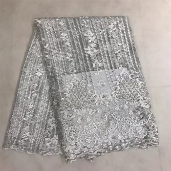 

French Bead Lace Fabric White 2018 Latest African Mesh Tulle Lace Fabric 5Y Nigerian Guipure Lace Fabric High Quality GL61-1