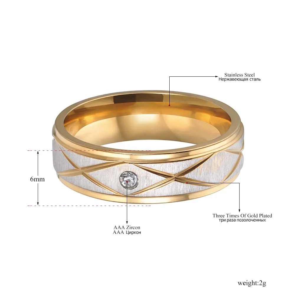 AENINE, золотой цвет, простые кольца с кубическим цирконием, ювелирные изделия из нержавеющей стали 316L, Трендовое обручальное мужское кольцо R171450060G