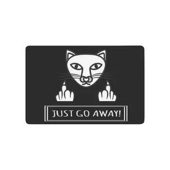 

Just Go Away Anti-slip Door Mat Home Decor, Cat Showing Middle Fingers Indoor Outdoor Entrance Doormat Rubber